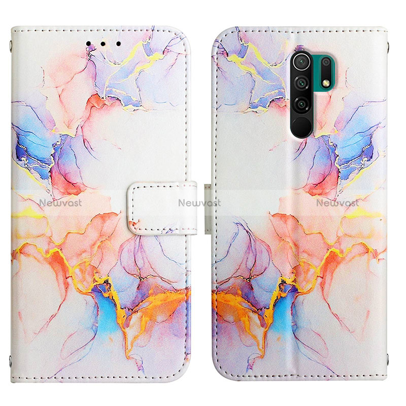 Leather Case Stands Fashionable Pattern Flip Cover Holder Y04B for Xiaomi Redmi 9 Prime India Blue