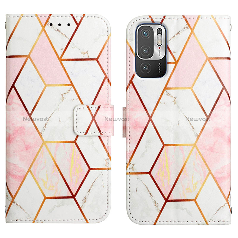 Leather Case Stands Fashionable Pattern Flip Cover Holder Y04B for Xiaomi Redmi Note 10T 5G White