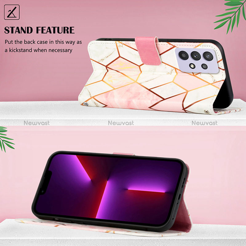Leather Case Stands Fashionable Pattern Flip Cover Holder Y05B for Samsung Galaxy A32 5G
