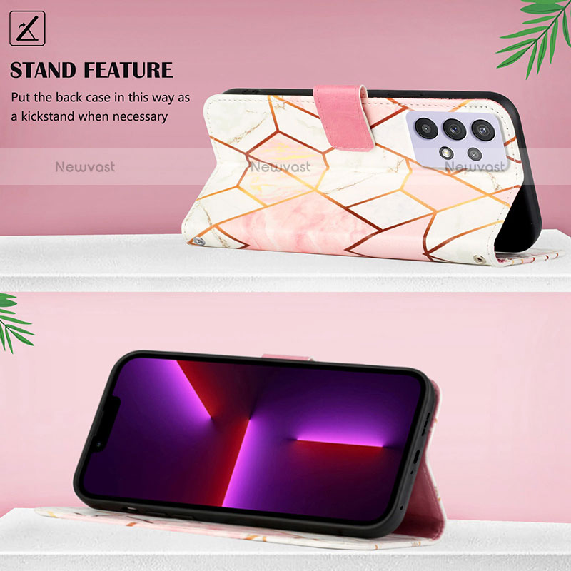 Leather Case Stands Fashionable Pattern Flip Cover Holder Y05B for Samsung Galaxy M32 5G