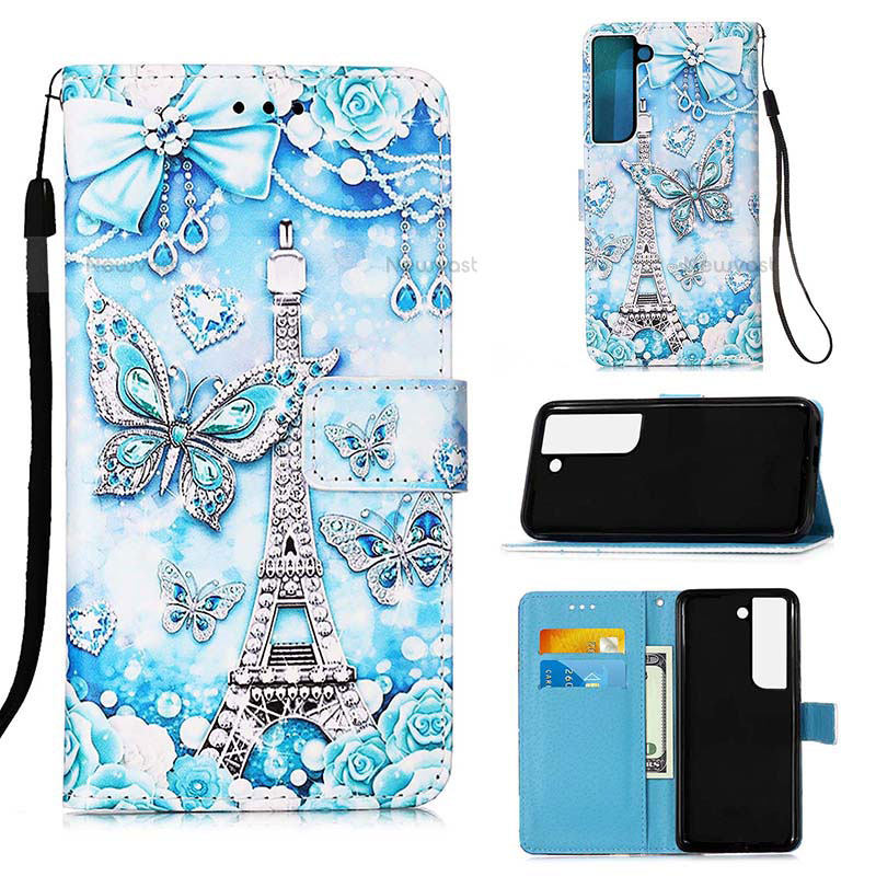 Leather Case Stands Fashionable Pattern Flip Cover Holder Y05B for Samsung Galaxy S21 5G