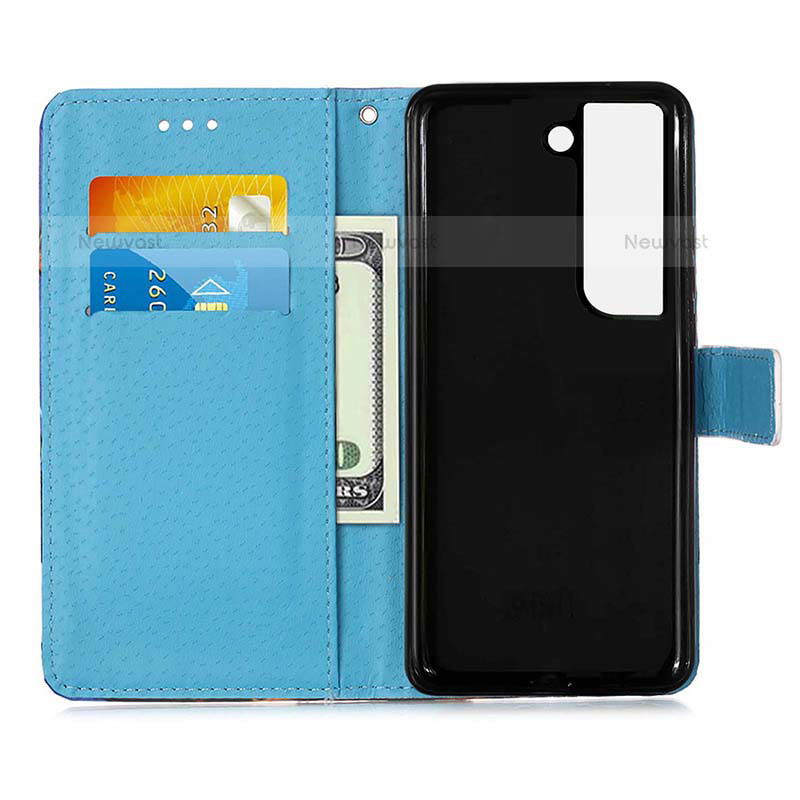 Leather Case Stands Fashionable Pattern Flip Cover Holder Y05B for Samsung Galaxy S22 Plus 5G