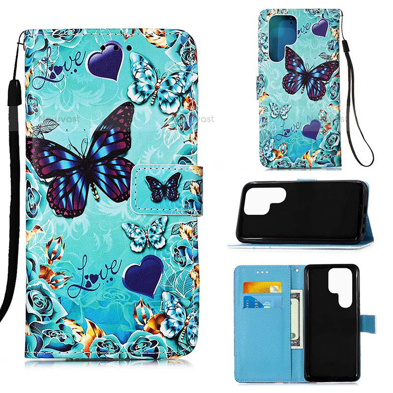 Leather Case Stands Fashionable Pattern Flip Cover Holder Y05B for Samsung Galaxy S22 Ultra 5G