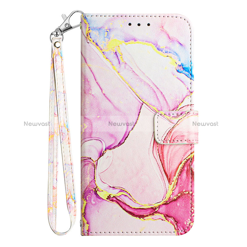 Leather Case Stands Fashionable Pattern Flip Cover Holder YB1 for Motorola Moto E13 Pink