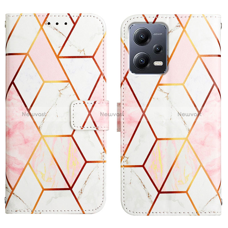 Leather Case Stands Fashionable Pattern Flip Cover Holder YB1 for Xiaomi Redmi Note 12 5G White