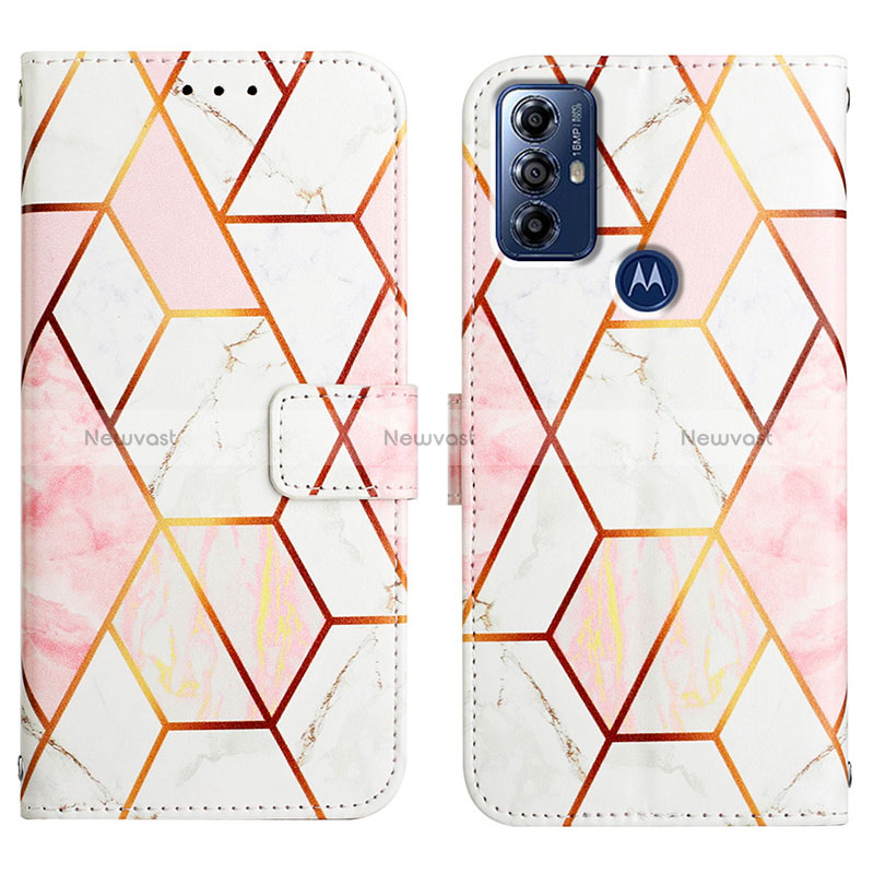 Leather Case Stands Fashionable Pattern Flip Cover Holder YB4 for Motorola Moto G Play (2023) White