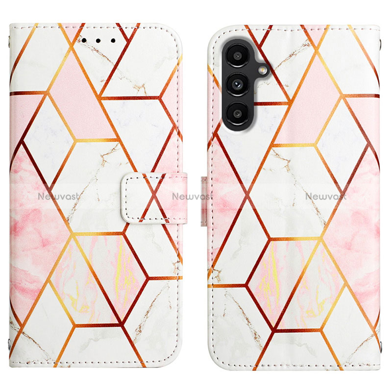 Leather Case Stands Fashionable Pattern Flip Cover Holder YB4 for Samsung Galaxy A24 4G White