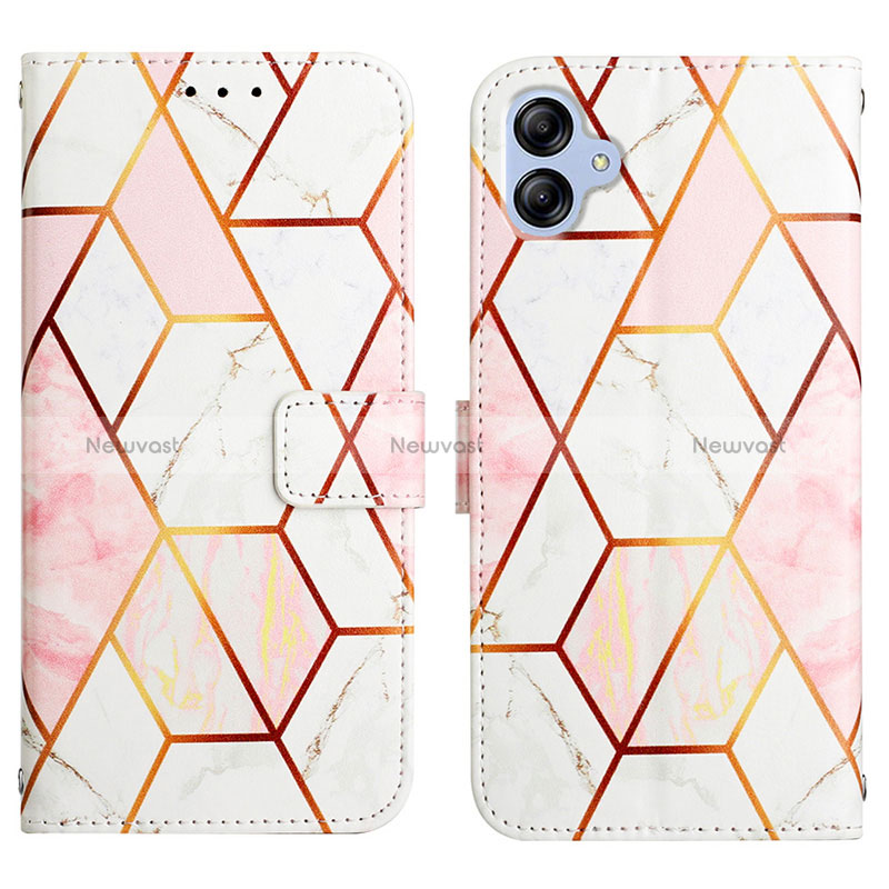 Leather Case Stands Fashionable Pattern Flip Cover Holder YB4 for Samsung Galaxy F04 White