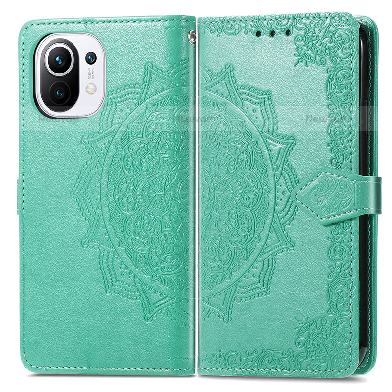 Leather Case Stands Fashionable Pattern Flip Cover L01 Holder for Xiaomi Mi 11 Lite 5G Green