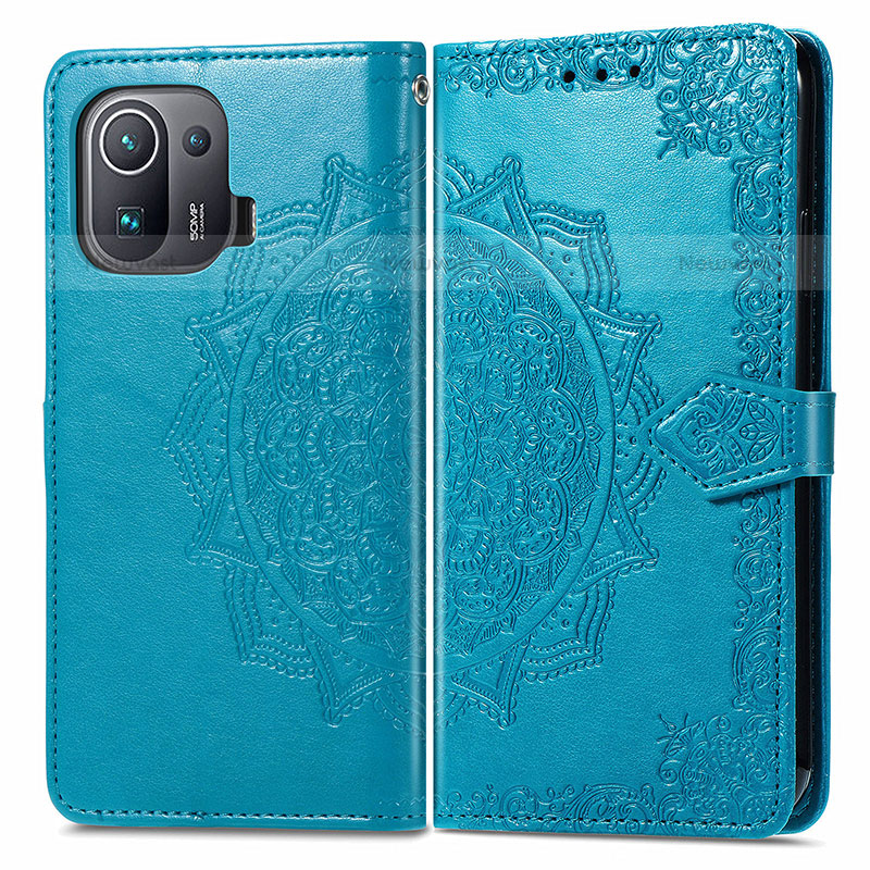 Leather Case Stands Fashionable Pattern Flip Cover L01 Holder for Xiaomi Mi 11 Pro 5G Blue