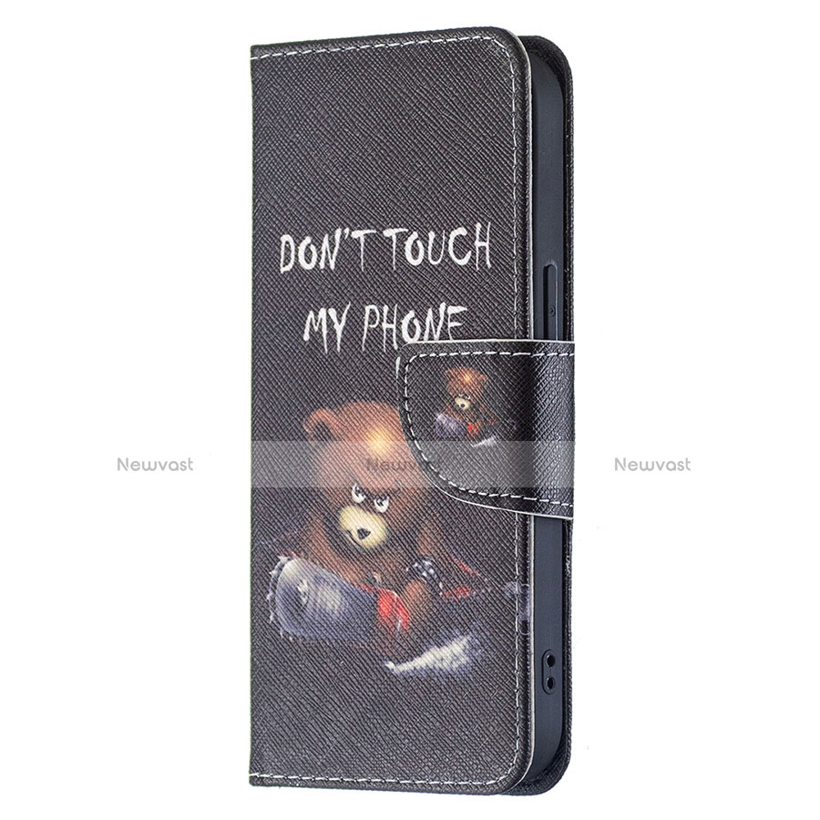 Leather Case Stands Fashionable Pattern Flip Cover L02 Holder for Apple iPhone 13 Black