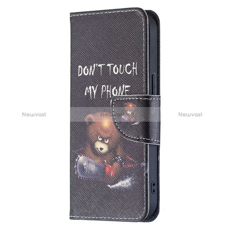 Leather Case Stands Fashionable Pattern Flip Cover L02 Holder for Apple iPhone 15 Plus Black