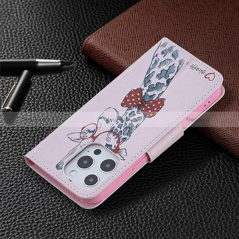 Leather Case Stands Fashionable Pattern Flip Cover L02 Holder for Apple iPhone 16 Pro Black