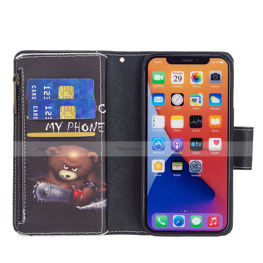 Leather Case Stands Fashionable Pattern Flip Cover L03 Holder for Apple iPhone 13 Mini Black