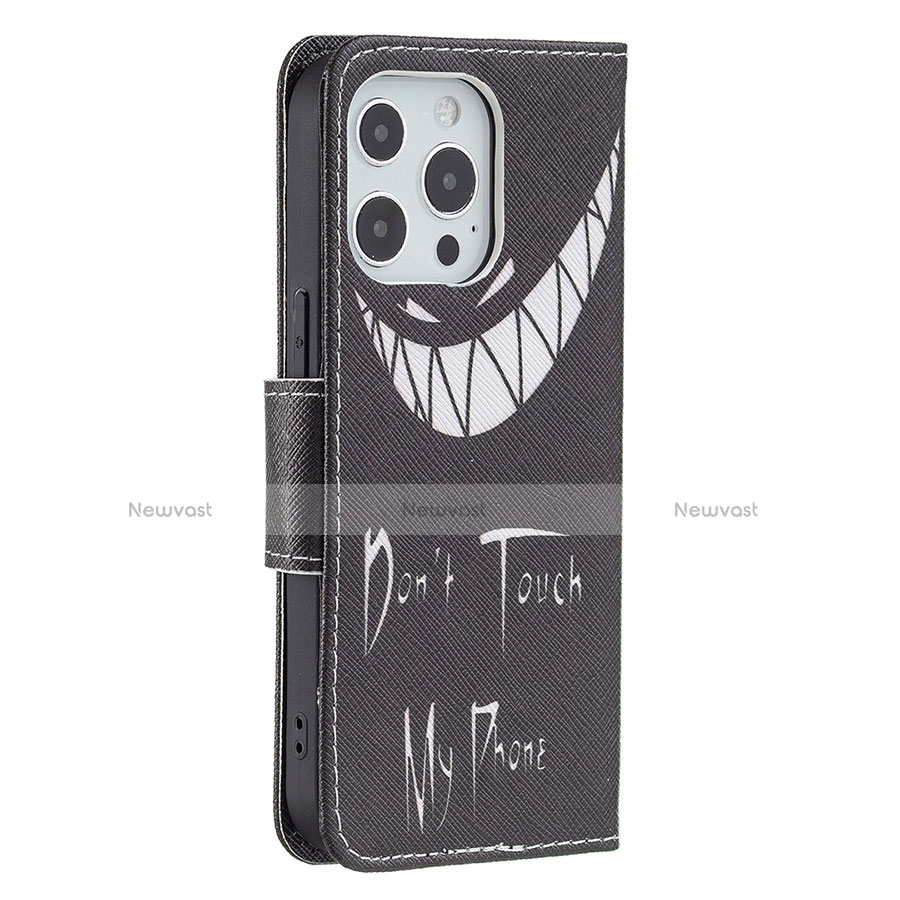 Leather Case Stands Fashionable Pattern Flip Cover L03 Holder for Apple iPhone 13 Pro Black