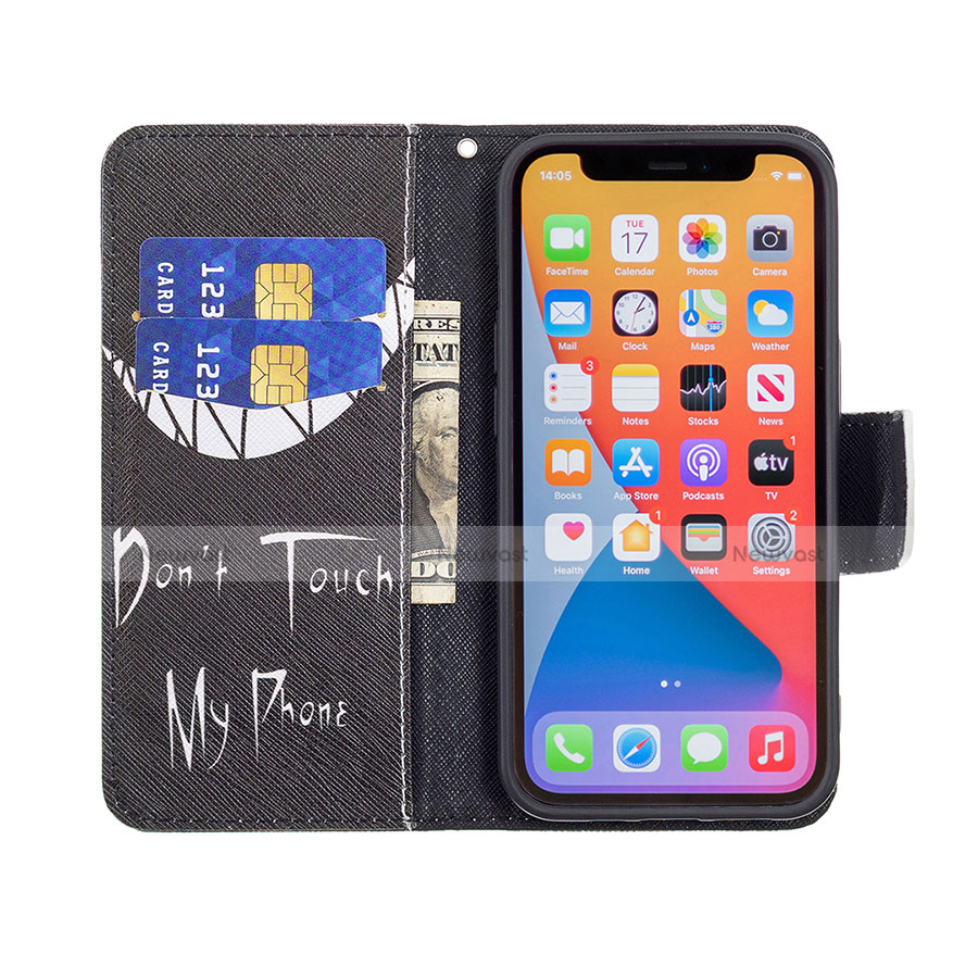 Leather Case Stands Fashionable Pattern Flip Cover L03 Holder for Apple iPhone 13 Pro Max Black