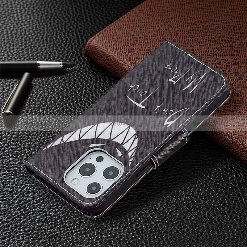 Leather Case Stands Fashionable Pattern Flip Cover L03 Holder for Apple iPhone 14 Pro Max Black