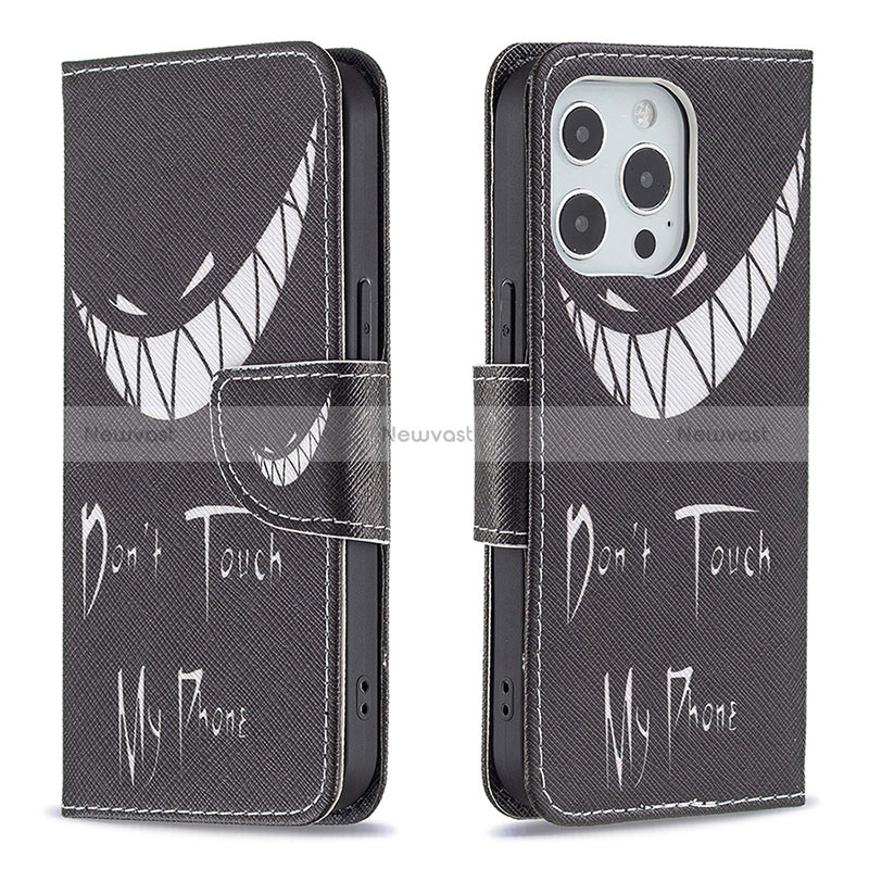 Leather Case Stands Fashionable Pattern Flip Cover L03 Holder for Apple iPhone 15 Pro Black