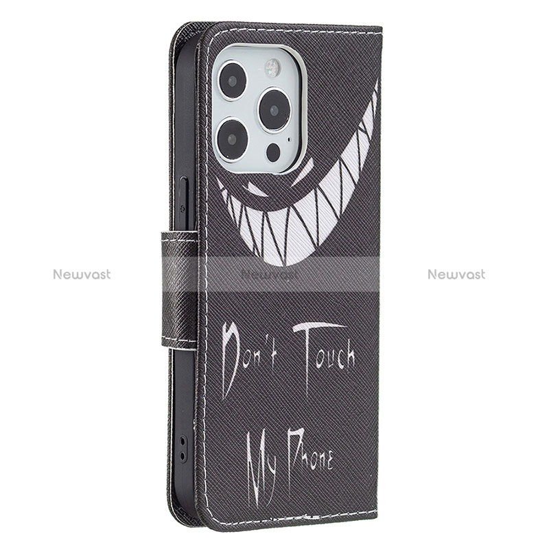 Leather Case Stands Fashionable Pattern Flip Cover L03 Holder for Apple iPhone 15 Pro Black