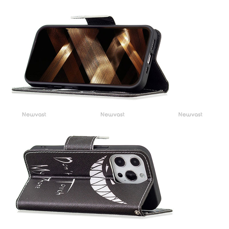 Leather Case Stands Fashionable Pattern Flip Cover L03 Holder for Apple iPhone 15 Pro Black