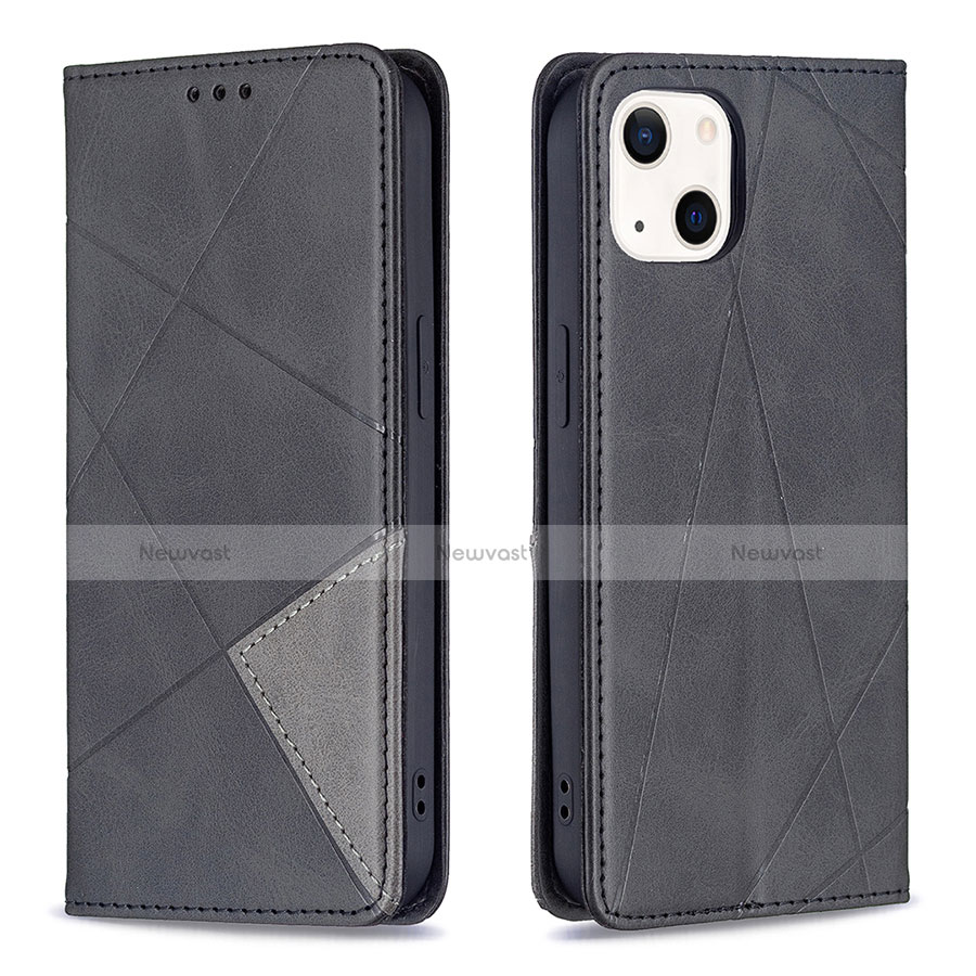 Leather Case Stands Fashionable Pattern Flip Cover L04 Holder for Apple iPhone 13 Black