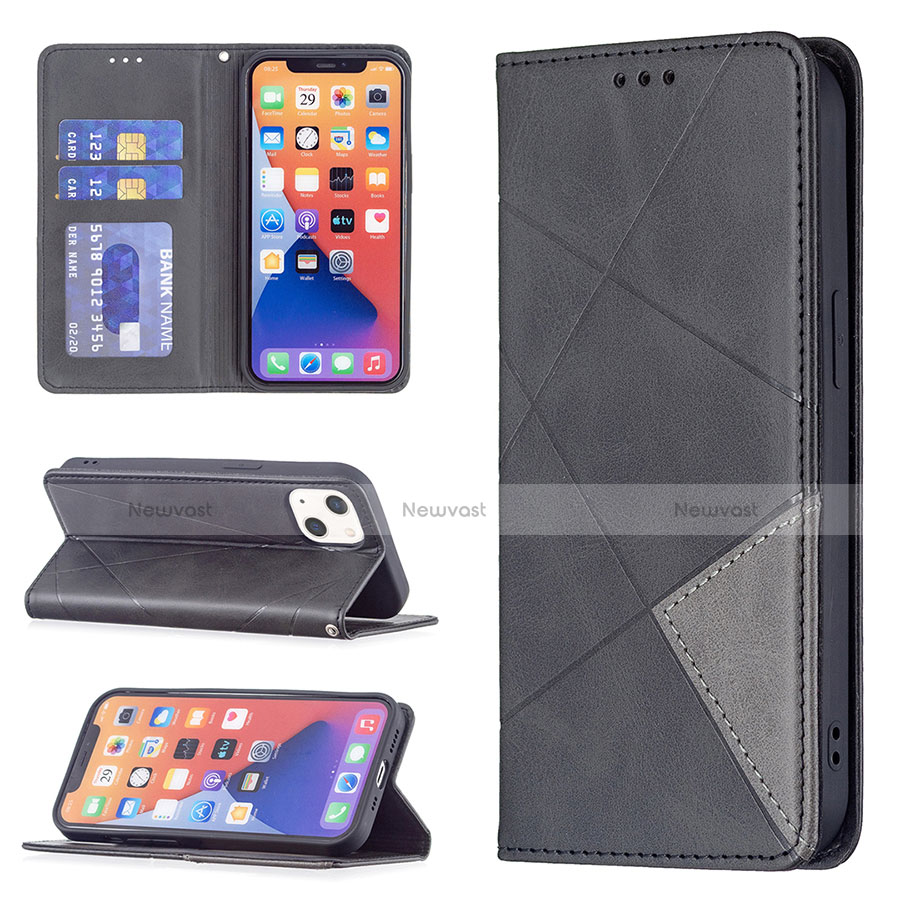 Leather Case Stands Fashionable Pattern Flip Cover L04 Holder for Apple iPhone 13 Black