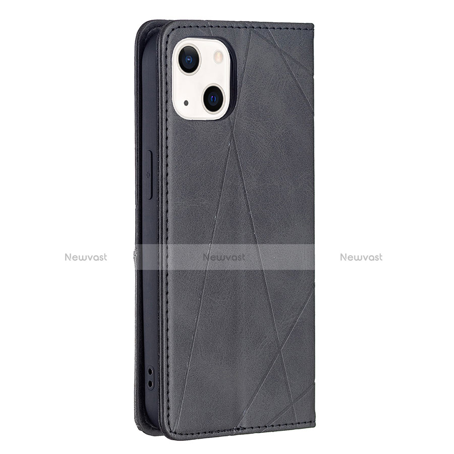 Leather Case Stands Fashionable Pattern Flip Cover L04 Holder for Apple iPhone 13 Black