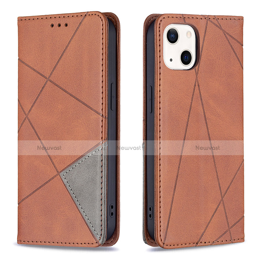 Leather Case Stands Fashionable Pattern Flip Cover L04 Holder for Apple iPhone 13 Brown