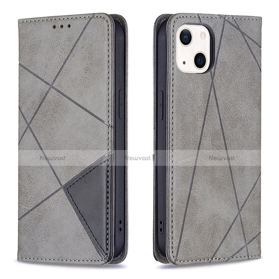 Leather Case Stands Fashionable Pattern Flip Cover L04 Holder for Apple iPhone 13 Gray