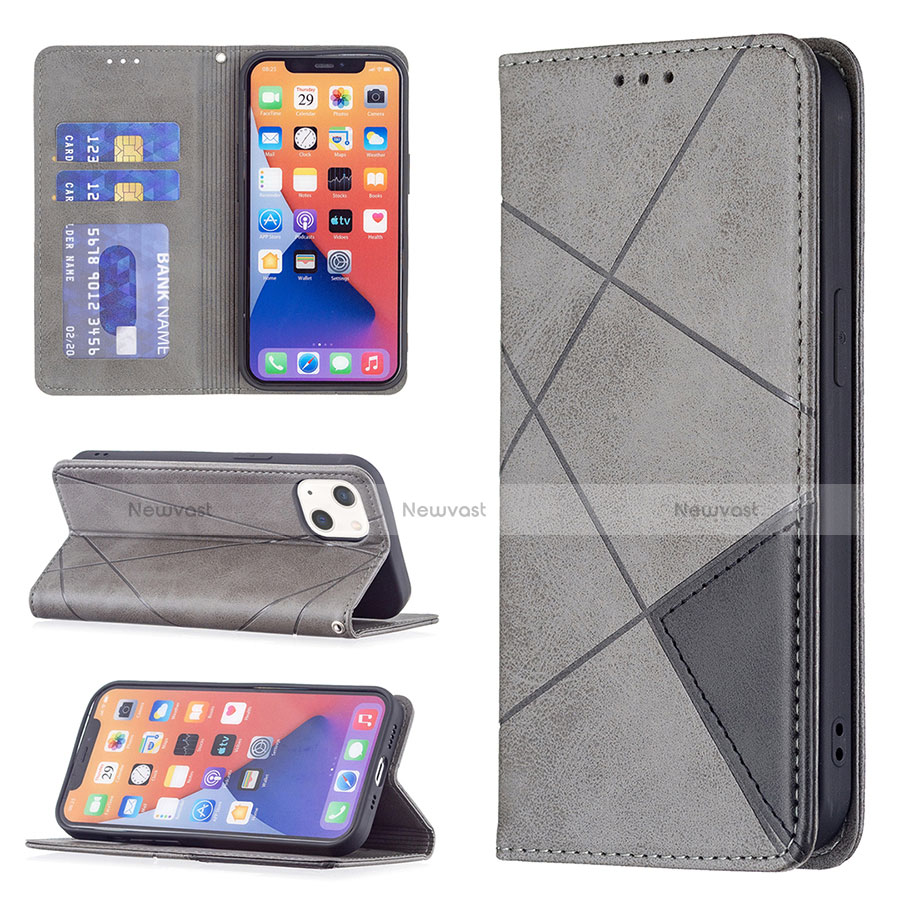 Leather Case Stands Fashionable Pattern Flip Cover L04 Holder for Apple iPhone 13 Gray