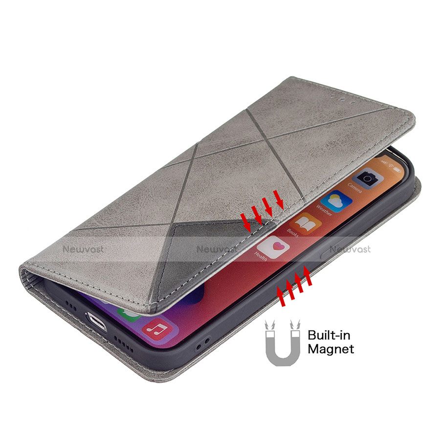 Leather Case Stands Fashionable Pattern Flip Cover L04 Holder for Apple iPhone 13 Gray