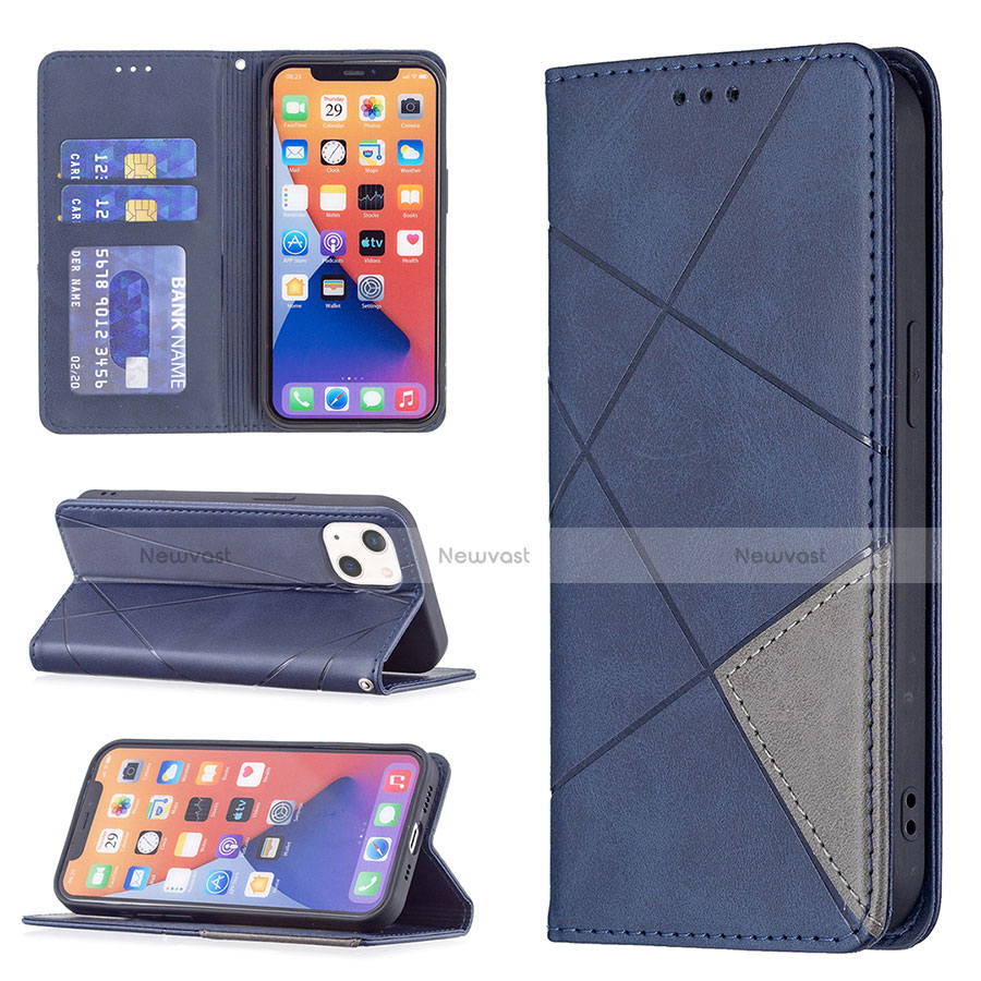 Leather Case Stands Fashionable Pattern Flip Cover L04 Holder for Apple iPhone 13 Mini Blue