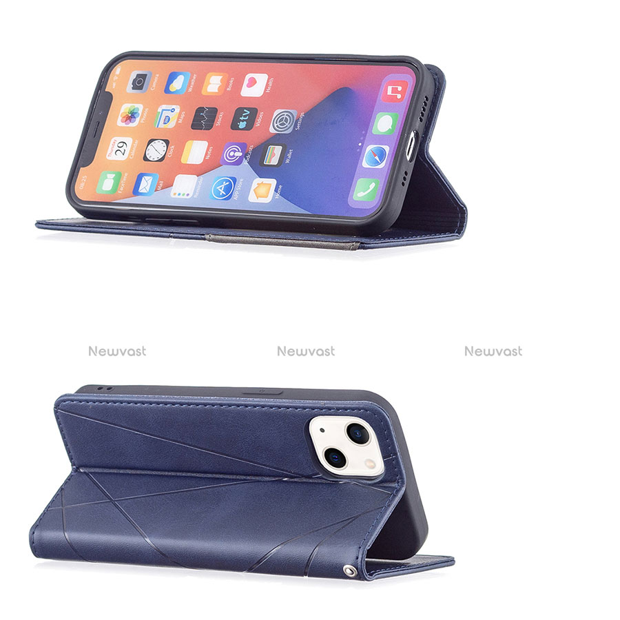 Leather Case Stands Fashionable Pattern Flip Cover L04 Holder for Apple iPhone 13 Mini Blue