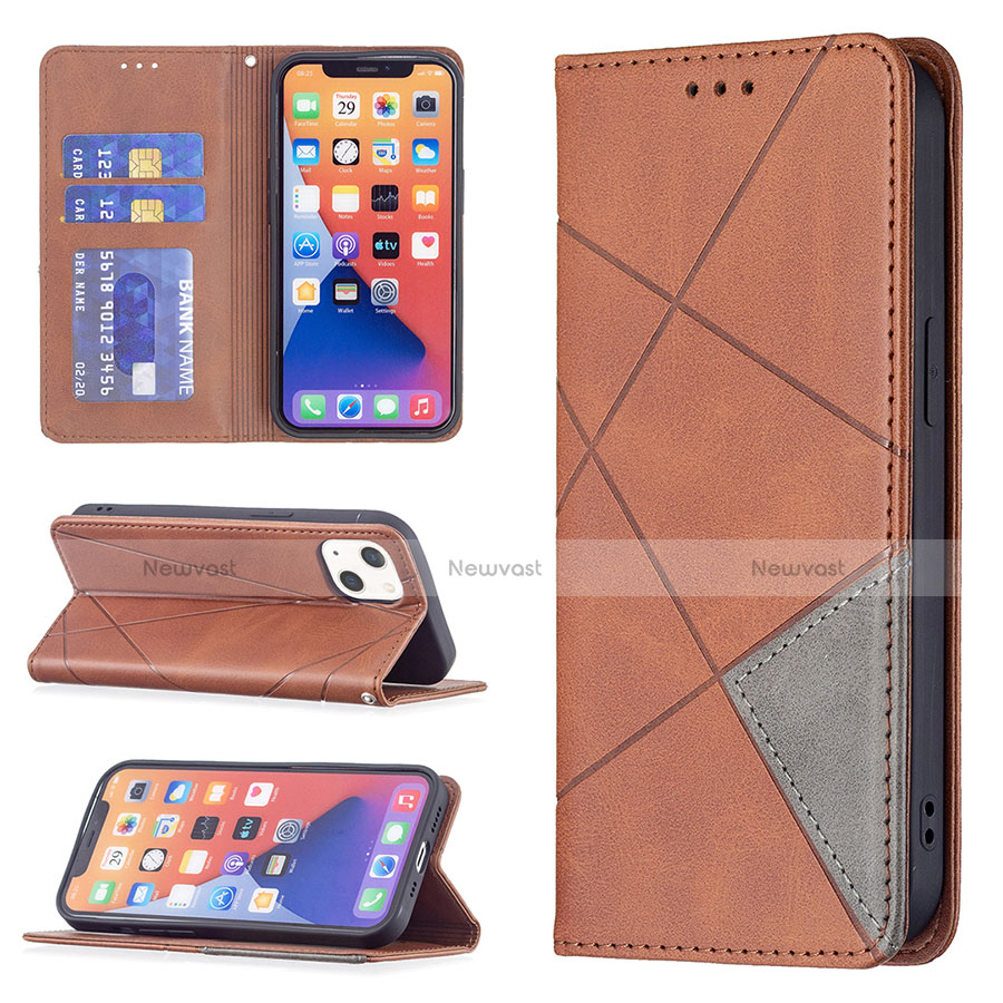 Leather Case Stands Fashionable Pattern Flip Cover L04 Holder for Apple iPhone 13 Mini Brown