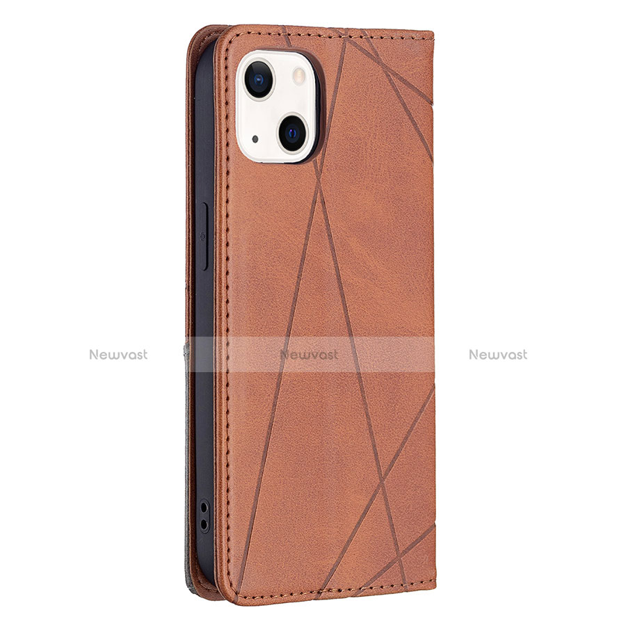 Leather Case Stands Fashionable Pattern Flip Cover L04 Holder for Apple iPhone 13 Mini Brown