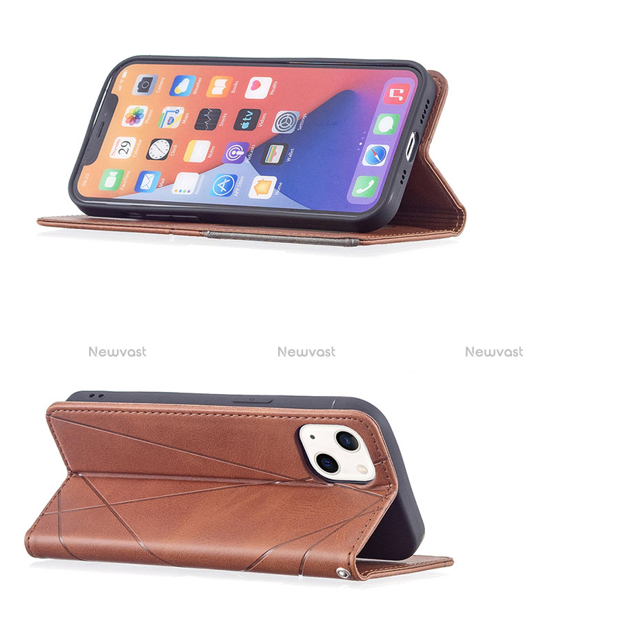 Leather Case Stands Fashionable Pattern Flip Cover L04 Holder for Apple iPhone 13 Mini Brown