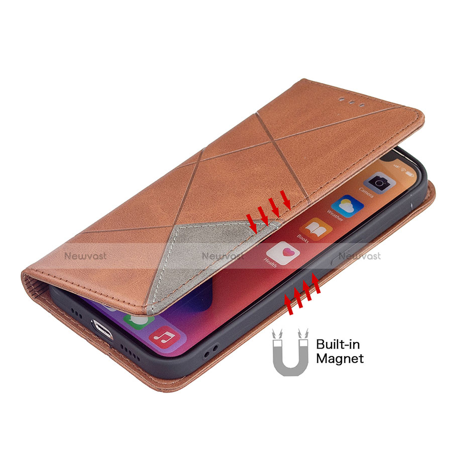 Leather Case Stands Fashionable Pattern Flip Cover L04 Holder for Apple iPhone 13 Mini Brown