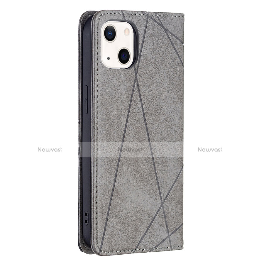 Leather Case Stands Fashionable Pattern Flip Cover L04 Holder for Apple iPhone 13 Mini Gray