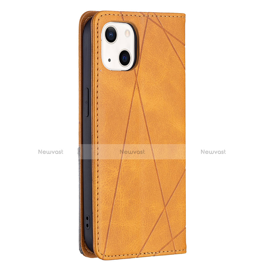 Leather Case Stands Fashionable Pattern Flip Cover L04 Holder for Apple iPhone 13 Mini Yellow