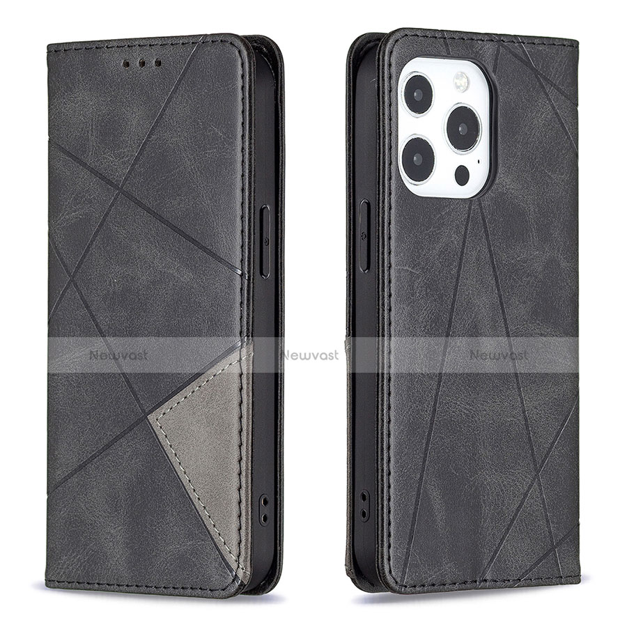 Leather Case Stands Fashionable Pattern Flip Cover L04 Holder for Apple iPhone 13 Pro Max Black