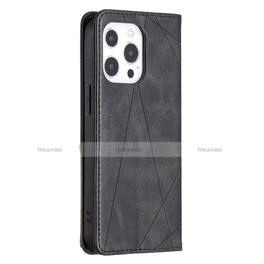 Leather Case Stands Fashionable Pattern Flip Cover L04 Holder for Apple iPhone 13 Pro Max Black