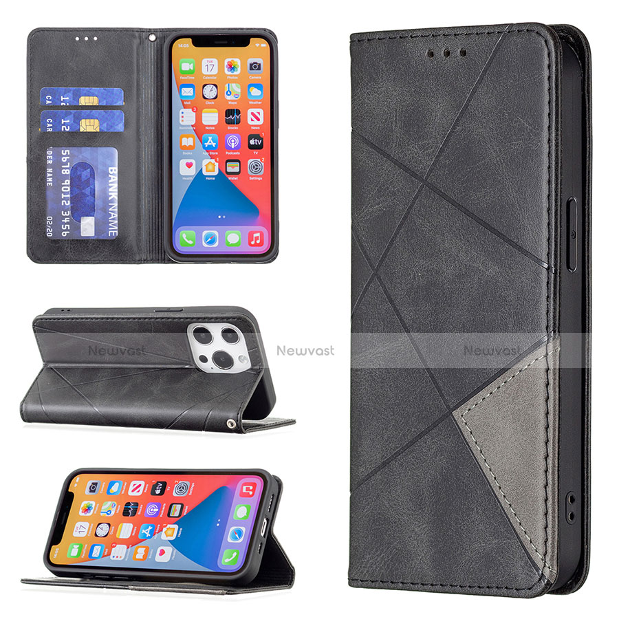 Leather Case Stands Fashionable Pattern Flip Cover L04 Holder for Apple iPhone 13 Pro Max Black