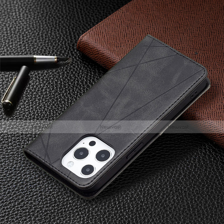 Leather Case Stands Fashionable Pattern Flip Cover L04 Holder for Apple iPhone 13 Pro Max Black