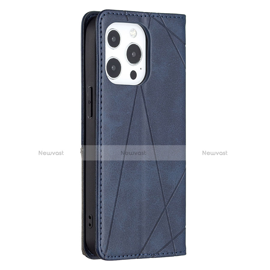 Leather Case Stands Fashionable Pattern Flip Cover L04 Holder for Apple iPhone 13 Pro Max Blue