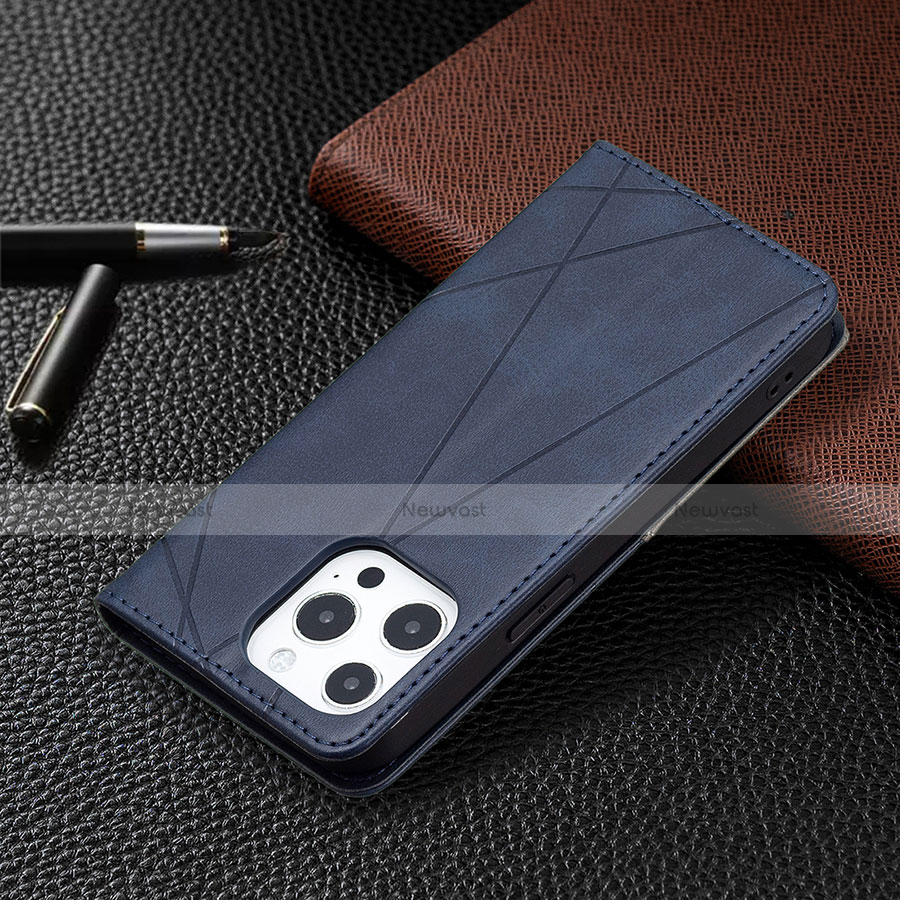 Leather Case Stands Fashionable Pattern Flip Cover L04 Holder for Apple iPhone 13 Pro Max Blue