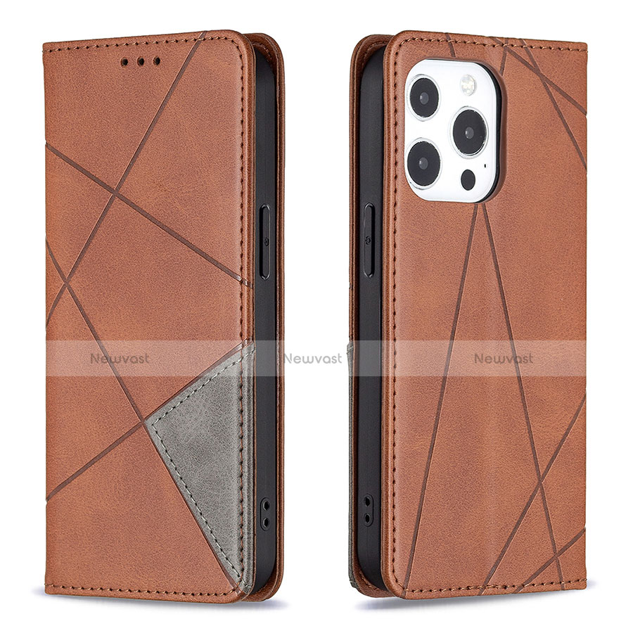 Leather Case Stands Fashionable Pattern Flip Cover L04 Holder for Apple iPhone 13 Pro Max Brown