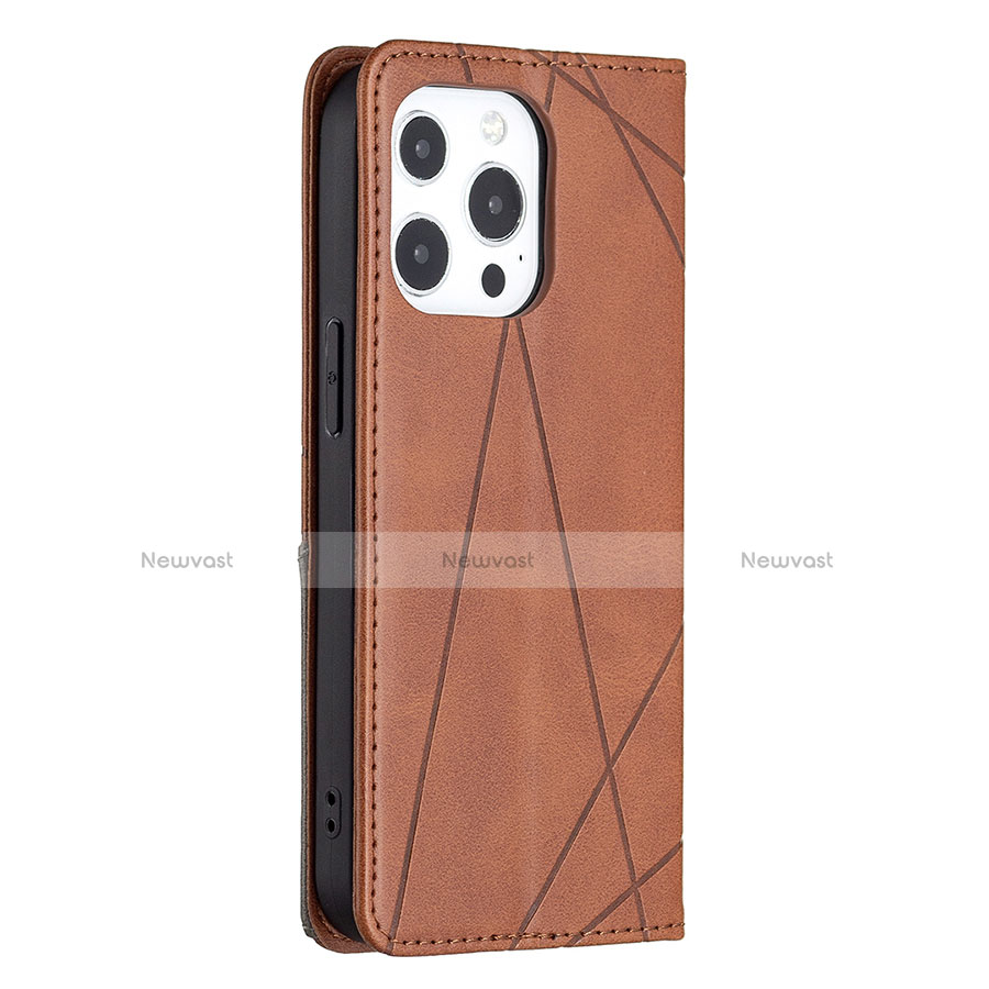 Leather Case Stands Fashionable Pattern Flip Cover L04 Holder for Apple iPhone 13 Pro Max Brown