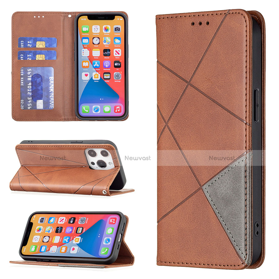 Leather Case Stands Fashionable Pattern Flip Cover L04 Holder for Apple iPhone 13 Pro Max Brown