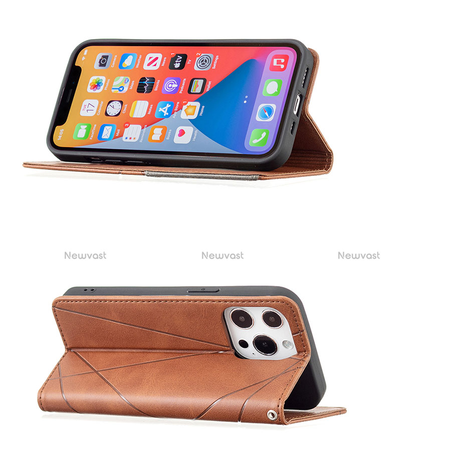 Leather Case Stands Fashionable Pattern Flip Cover L04 Holder for Apple iPhone 13 Pro Max Brown