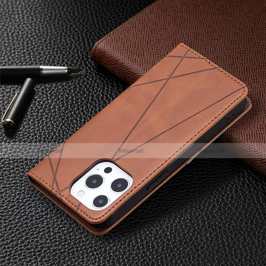 Leather Case Stands Fashionable Pattern Flip Cover L04 Holder for Apple iPhone 13 Pro Max Brown